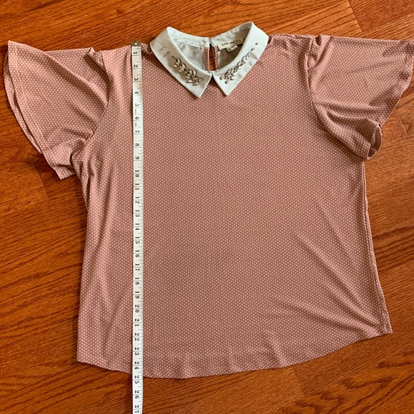 Faith and joy, women’s dusty rose blouse with gemstone collar accent, size XL - Picture 9 of 11
